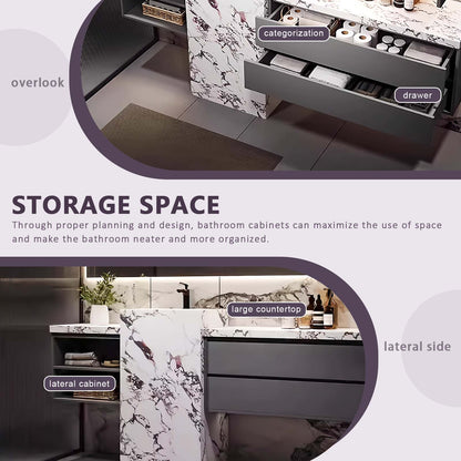 48"- 68" Single Basin And Grey Solid Wood Cabinet With Led Lighting Smart Mirror