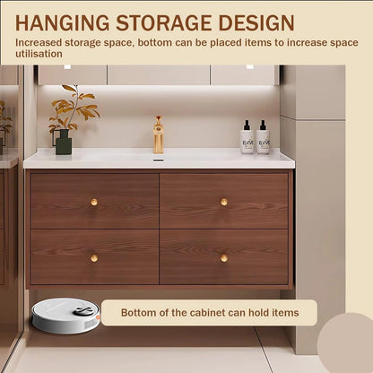 40” - 56” Minimalist Floating Bathroom Vanity Includes Three-Tier Storage Space