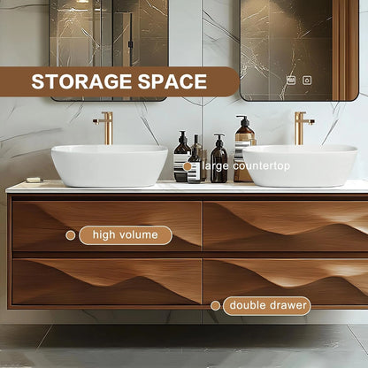 60” - 78” Simple Art Bathroom Vanity Includes Wave Texture Design & Double Sinks