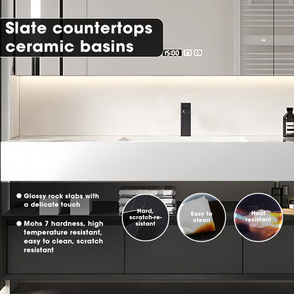 36"- 64" Wall Mounted Open storage Gray Bathroom Vanity with Single Sink &Mirror Cabinet