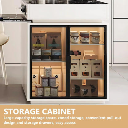 79” - 87” White Luxury Kitchen Island Includes Detachable Design & Sliding Rail Socket (No Chair)