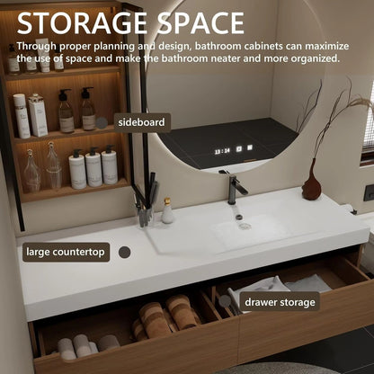 60” - 78” Natural Simple Bathroom Vanity with Sink Includes White Countertop