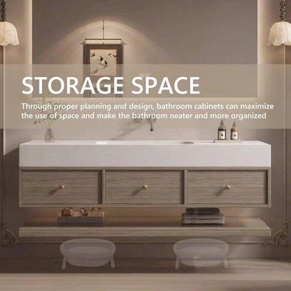 60” - 68” Retro Exquisite Bathroom Vanity Includes Wood Grain Cabinets & Open Shelving