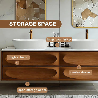 60” - 78” Modern Art Bathroom Vanity Includes Unique Surface Design & Hidden Handle