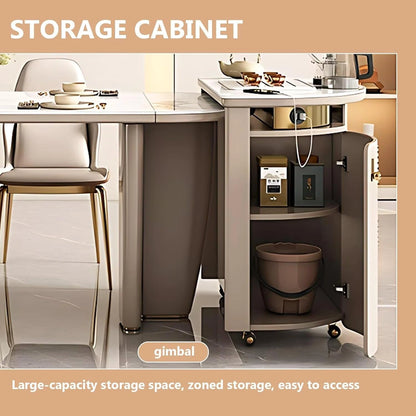 84” - 92” Practical Beige Kitchen Island Includes Wheels & Folding Table (No Chair)