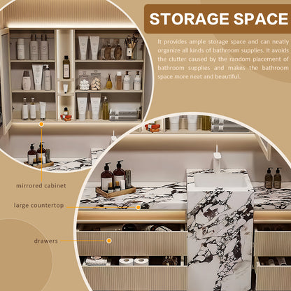 52"-72" Freestanding Bathroom Vanity With Single Sink And Smart Led Mirror