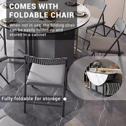 47” Grey Modern Kitchen Island Includes Foldable Desktop and 6 Chairs