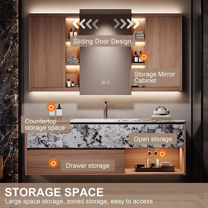 52” - 72” Modern Textured Bathroom Vanity with Smart Defog Sliding Door Mirror Cabinet