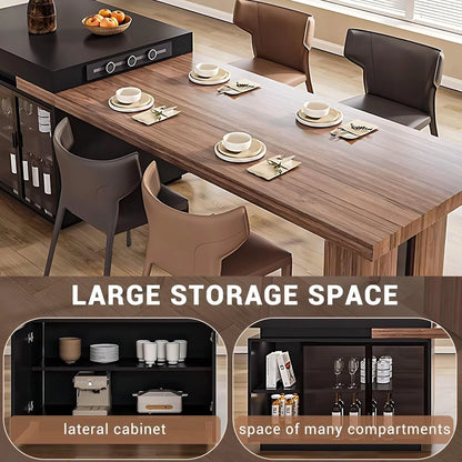 94” - 102” Log Modern Kitchen Island Includes Visualization and Open Storage (No Chair)