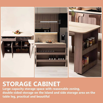 96” Unique Cozy Kitchen Island Includes Open Shelf & Rotatable Tabletop (No Chair)