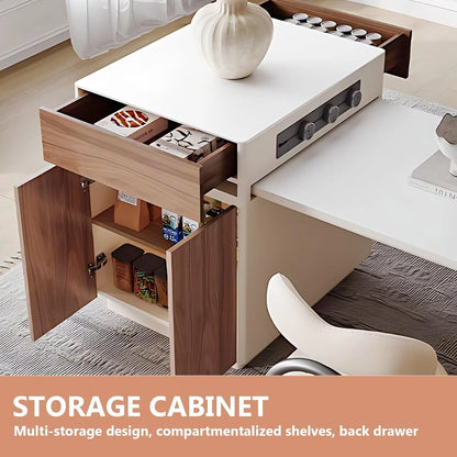 65” - 96” Modern Simple Kitchen Island Includes Sliding Rail Socket & Round Corner Design (No Chair)