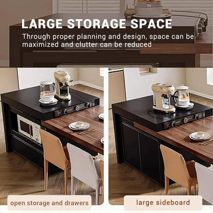 86” - 102” Simple Spacious Kitchen Island Includes Wooden Retro Design (No Chair)