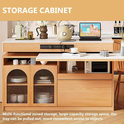 67” - 83” Exquisite Kitchen Island Includes Open Storage Space & Rotatable Table (No Chair)