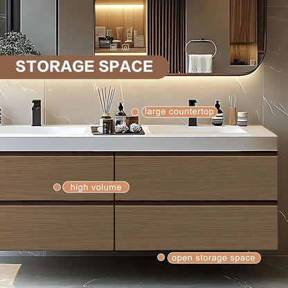 60” - 78” Fashion Simple Bathroom Vanity Includes Wood Grain Cabinet & Round Sink
