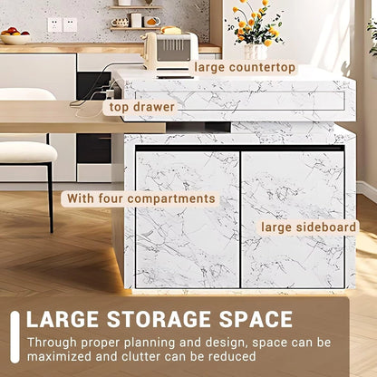 94” - 102” Modern Unique Kitchen Island with Storage Space and Wheels (No Chair)