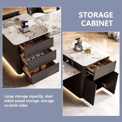 63” - 79” Light Luxury Kitchen Island Includes Open Storage Rack (No Chair)