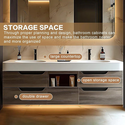 60” - 78” Light Luxury Bathroom Vanity Includes Brown Textured Cabinet