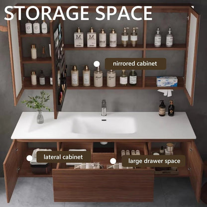 56” - 68” Modern Log Bathroom Vanity Includes Wood Grain Cabinets
