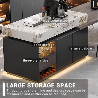 87” - 98” Kitchen Island with Atmosphere Light and Modern Design (No Chair)