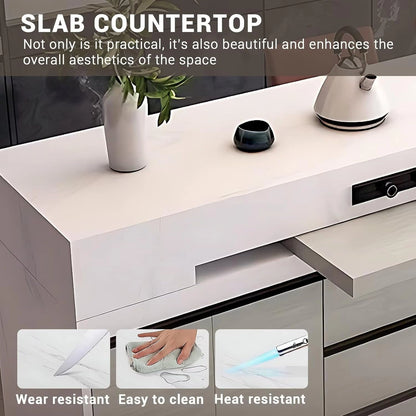 55” Modern Unique Kitchen Island Includes Integrated Slate Dining Table (No Chair)