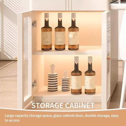 57” – 65” Luxury White Kitchen Island with Storage Includes Glass Door (No Chair)