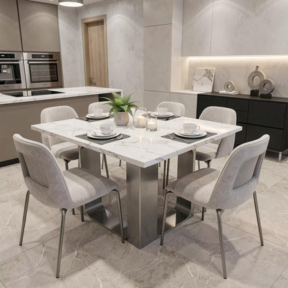 56"-88"Modern Rectangular Dining Table, White Marble Top with Metal Legs