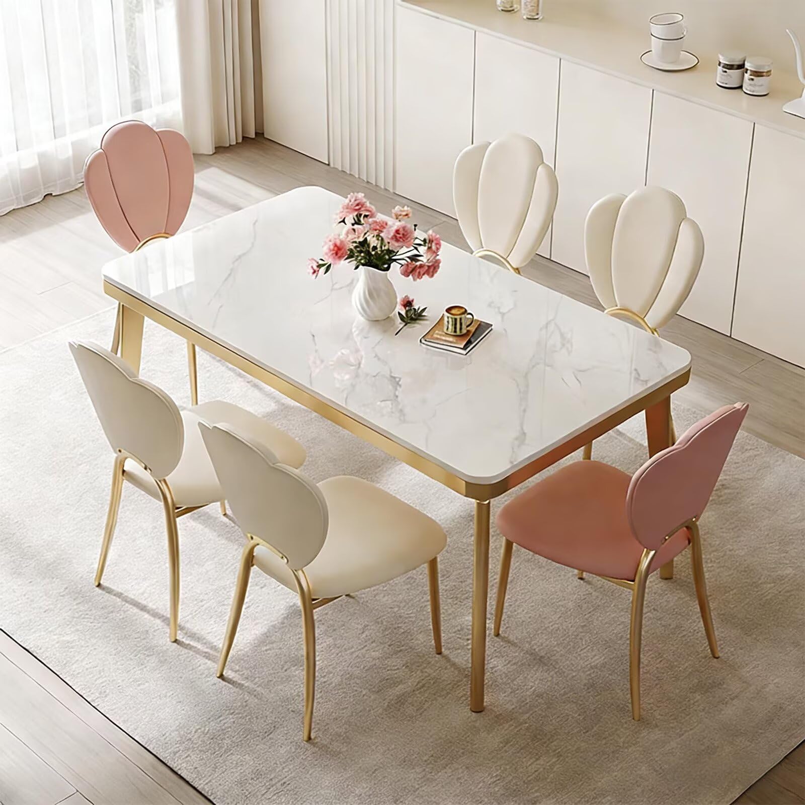 60"-70"Glam White Marble Dining Table with Gold Metal Frame for 4-6 People
