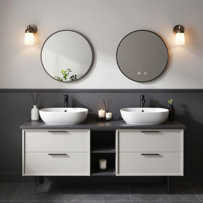 60"-84"Modern Bathroom Vanity Set with Two-Tone Cabinet & Dual Round Smart Mirrors