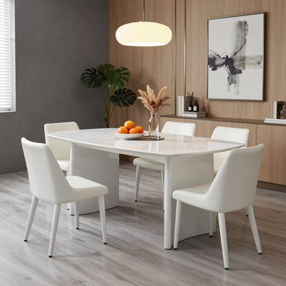 60"-80"White Marble Dining Table with Glossy Base, Modern Rectangular Kitchen Table