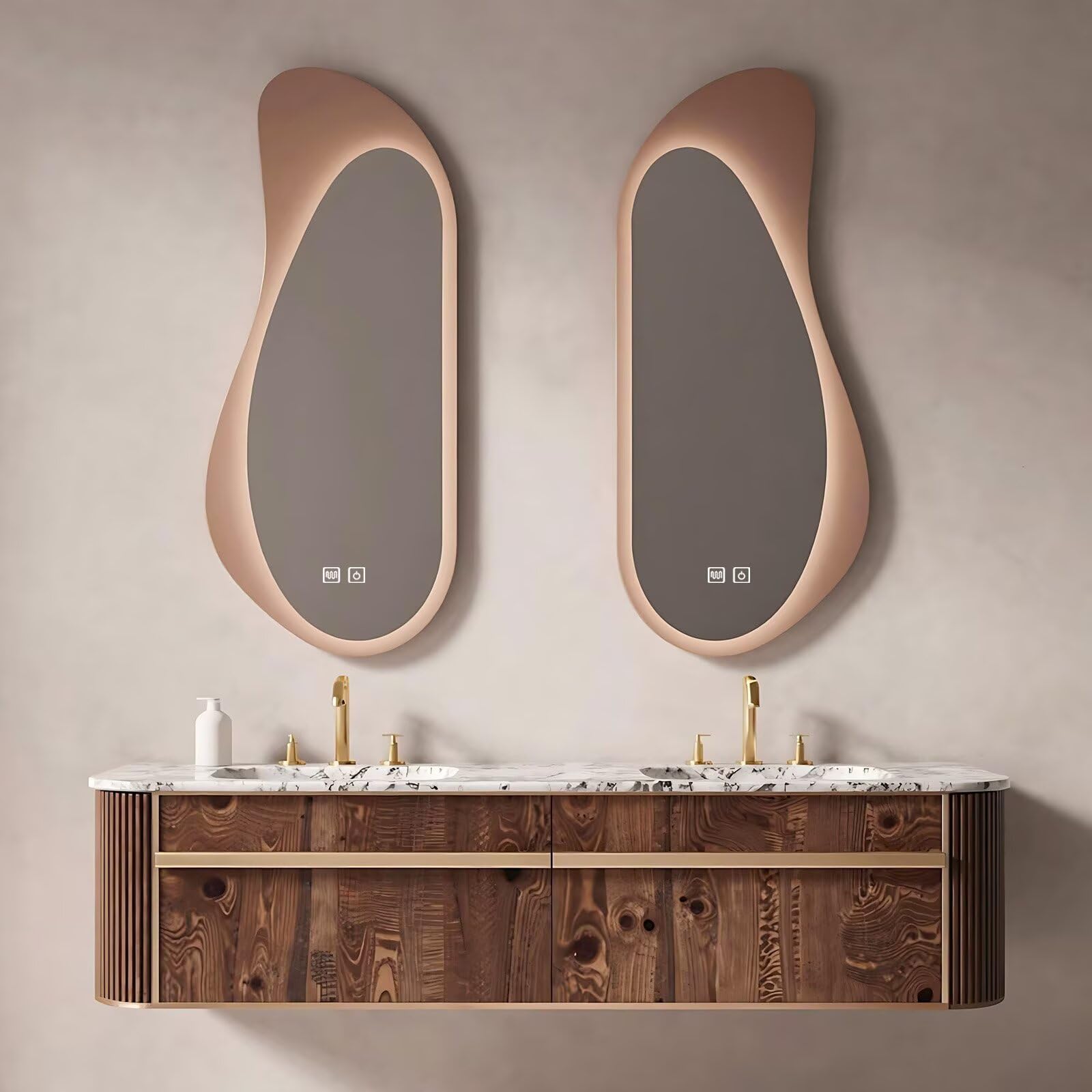 60”-84” 2-Pack Irregular LED Bathroom Mirror, Wall Mounted Lighted Mirror with Anti-Fog & Dimmable for Vanity, Rose Gold Frame