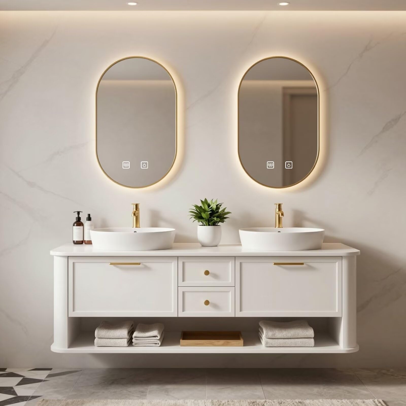 60”-84”Double Floating Vanity Modern LED Mirror Wall Mounted Bathroom Cabinet