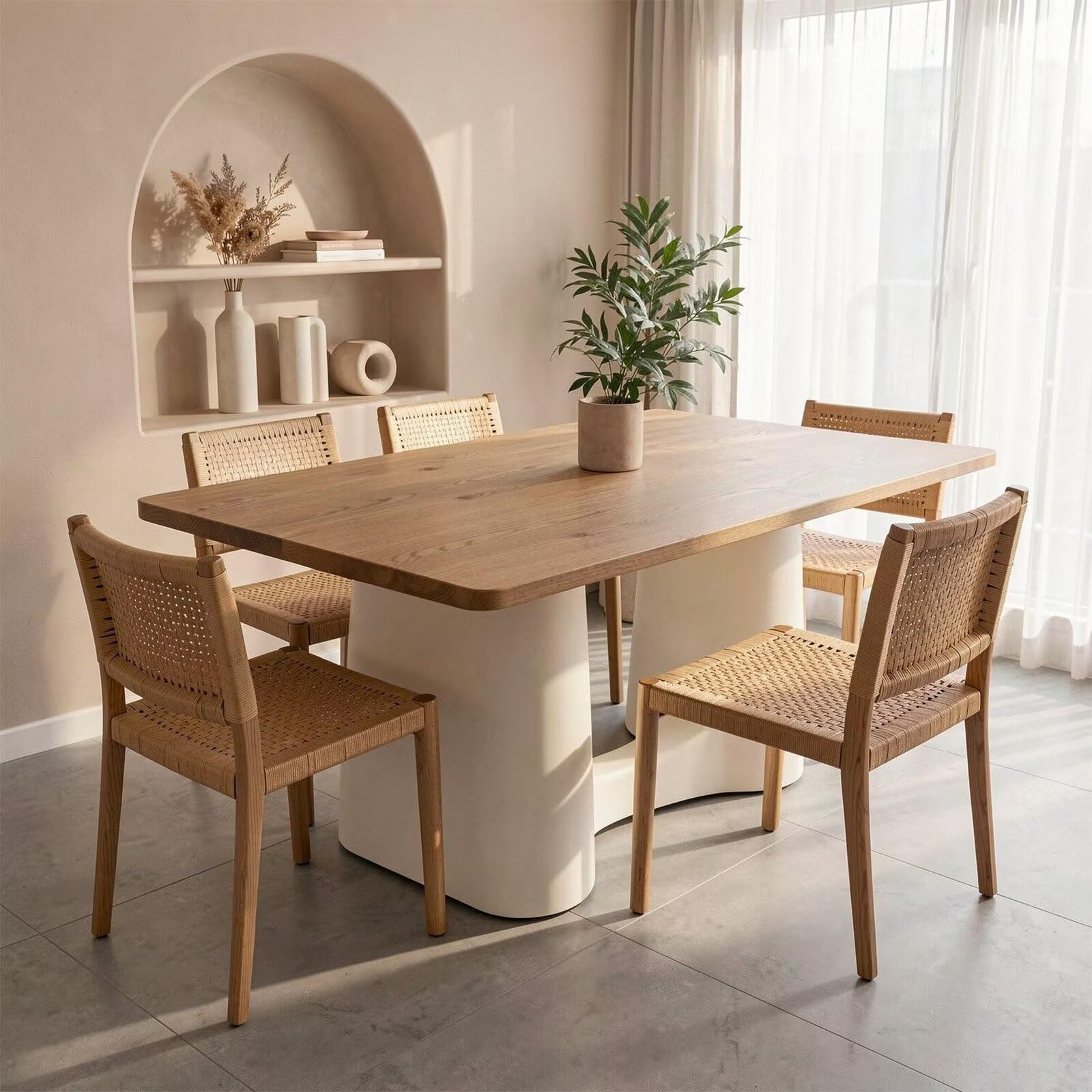 60"-80"Modern Farmhouse Rectangular Dining Table, Natural Wood Kitchen Table with Sturdy Base