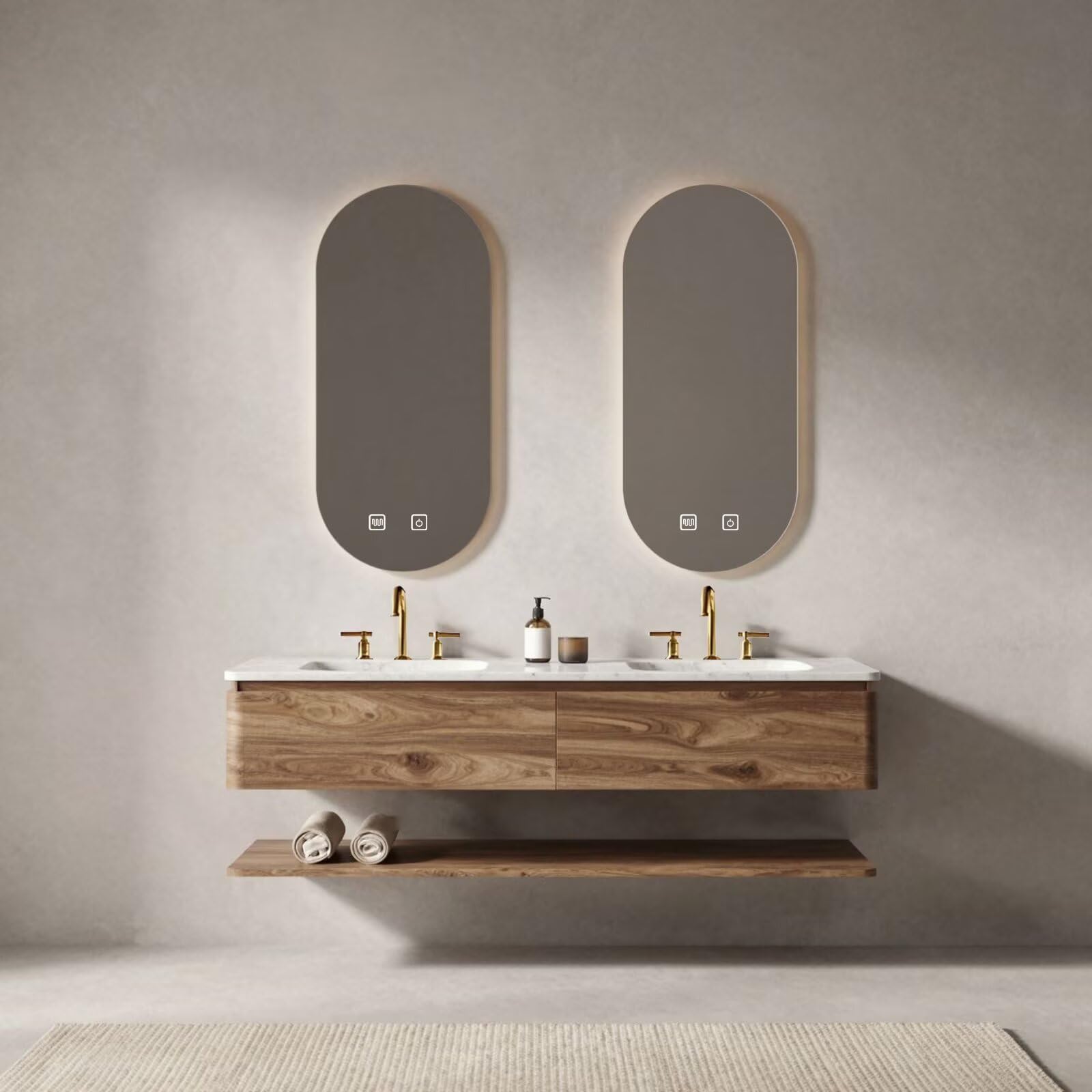 60"-78"Modern Dark Wood Bathroom Vanity with Dual Sinks & Backlit LED Mirrors
