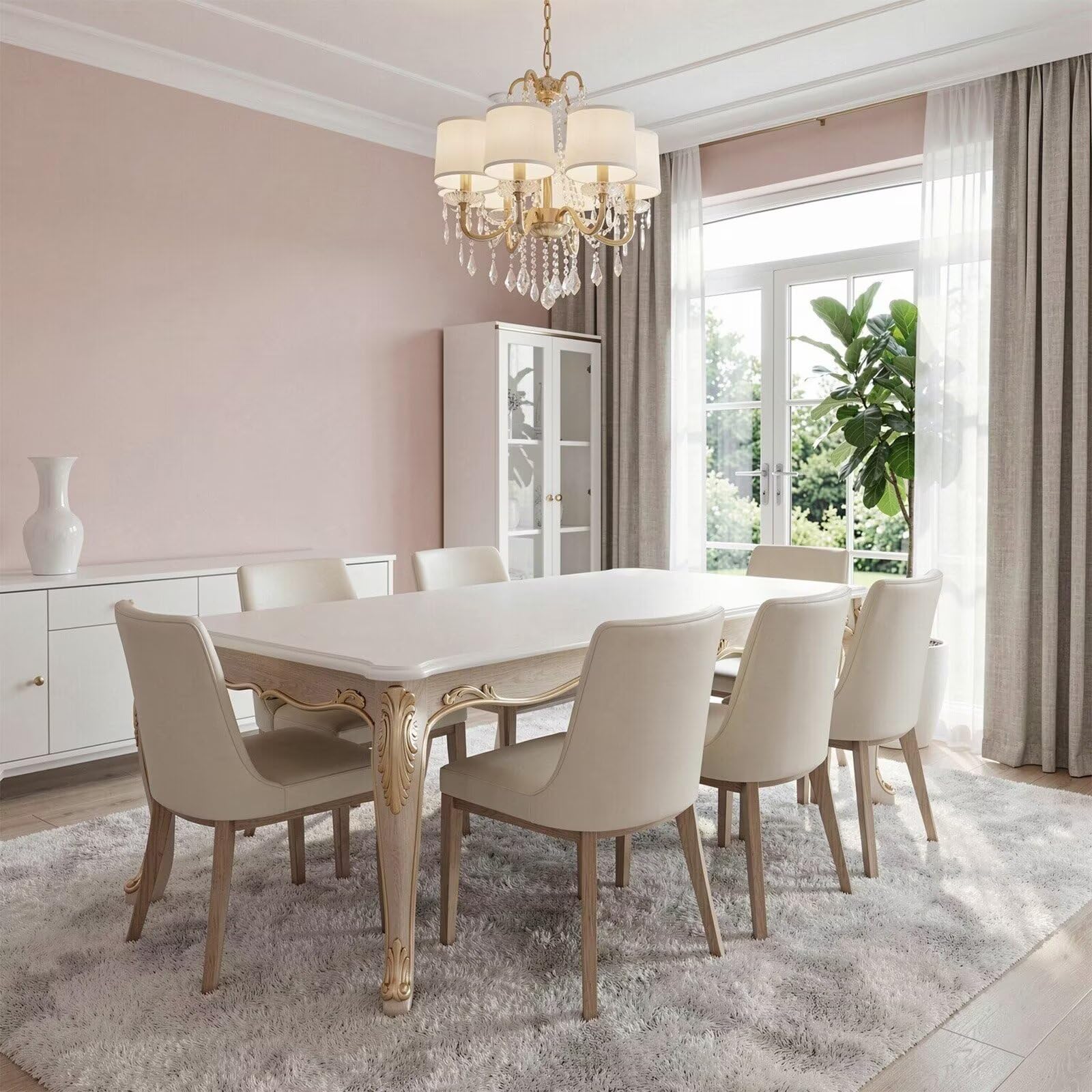 60"-80"Elegant Rectangular Dining Table, White Top with Gold Accents for Dining Room