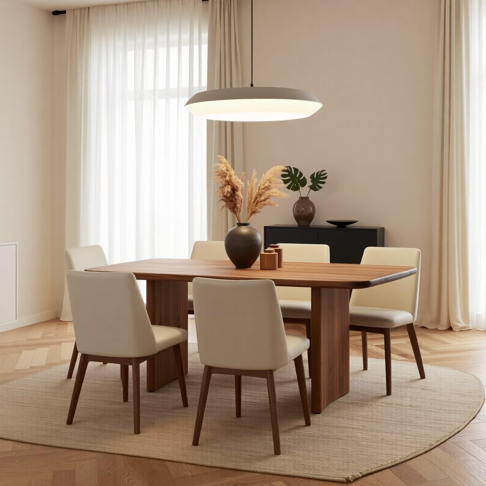 60"-80"Walnut Wood Dining Table with Block Base, Modern Rectangular Mid-Century Kitchen Table