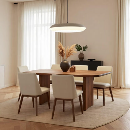 60"-80"Walnut Wood Dining Table with Block Base, Modern Rectangular Mid-Century Kitchen Table