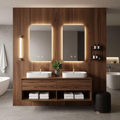 60"-84"Wall-Mounted Bathroom Vanity Set with Wood Top & Backlit Rectangular Smart Mirrors