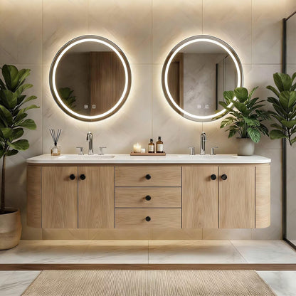 60"-84"Modern Light Oak Floating Bathroom Vanity Set with Black Hardware