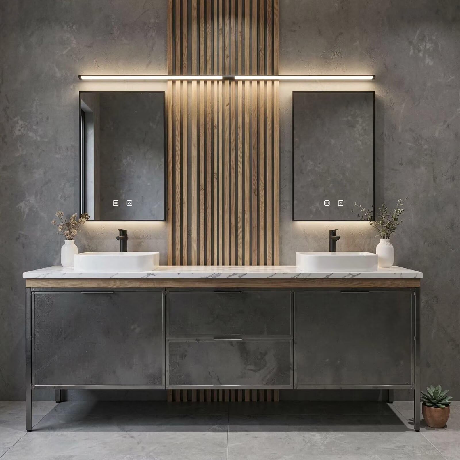 60"-84"Modern Concrete-Look Bathroom Vanity Set with Dual Sinks & Metal Frame