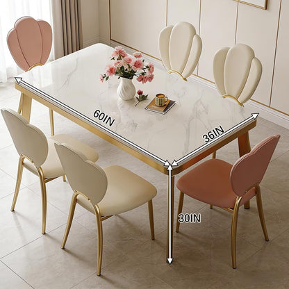60"-70"Glam White Marble Dining Table with Gold Metal Frame for 4-6 People