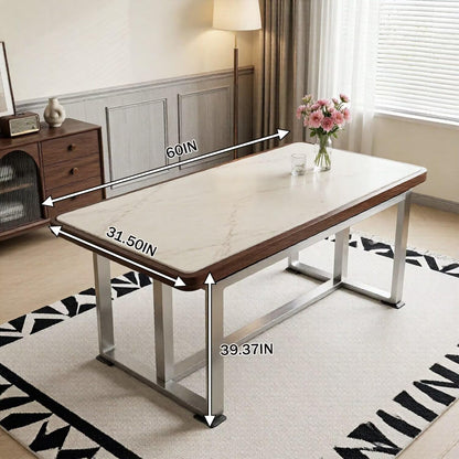56"-88"Modern Rectangular Dining Table with Marble Top & Metal Frame