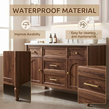 36"-64"Walnut Single Bathroom Vanity with Marble Countertop & LED Backlit Mirror