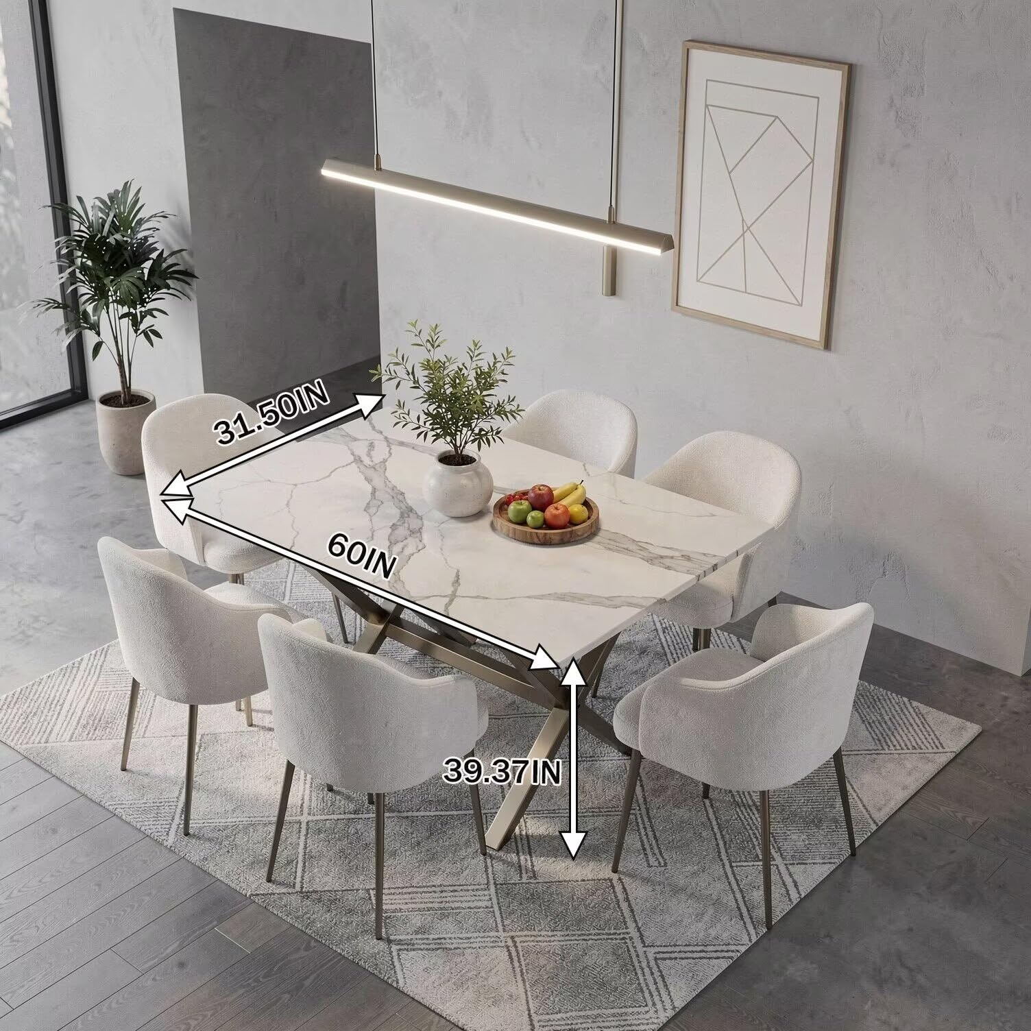 56"-88"Modern Rectangular Dining Table with Marble Top & Gold Crisscross Legs