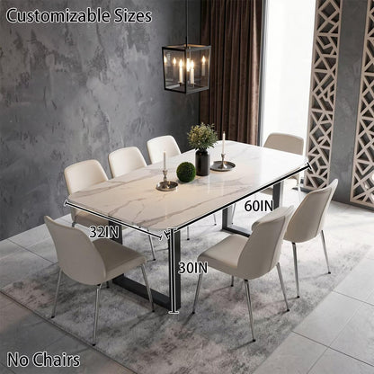56"-96"Modern White Marble Dining Table, Sleek Rectangular Table with Sturdy Metal Legs