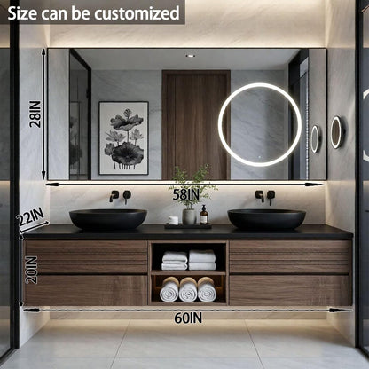 60"-84"Modern Floating Bathroom Vanity with Double Sinks & LED Mirror Cabinet