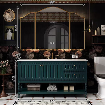 40"-68"Vintage Style Bathroom Vanity with Marble Top & Gold Hardware, Mid-Century