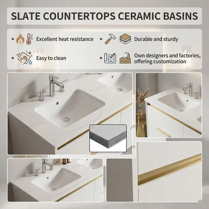 60“-84“Contemporary Bathroom Vanity with Integrated Sink Top & Smart LED Mirror