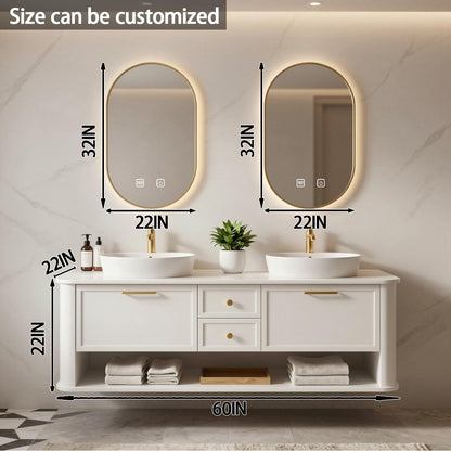 60”-84”Double Floating Vanity Modern LED Mirror Wall Mounted Bathroom Cabinet