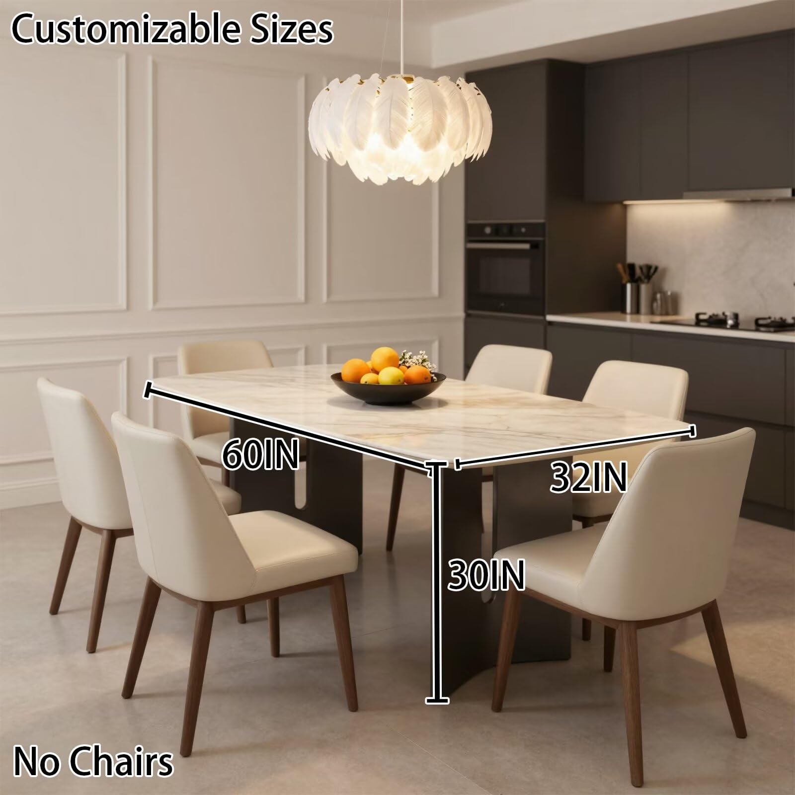56"-96"Light Marble Dining Table, Modern Rectangular Kitchen Table with Sleek Metal Base