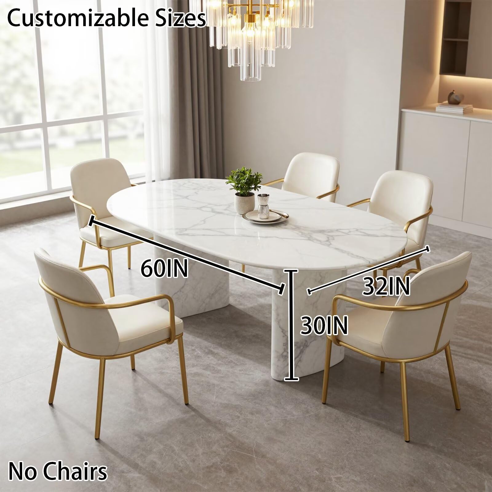 56"-96"Elegant White Marble Oval Dining Table, Sleek Contemporary Dining Room Table